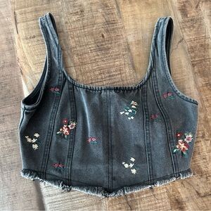 Banjara Denim Embroidered Floral Corset Style Crop Top with Zipper